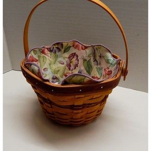 Longaberger Hexagon Basket May Series Morning Glory Liner Swing Handle 2000 Wine